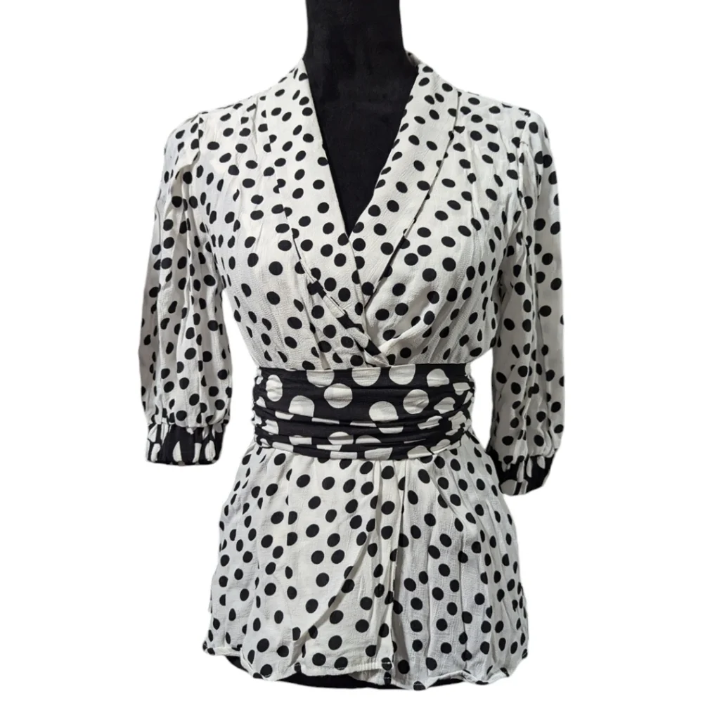 Zara TRF Viral Polka Dot Wrap Blouse with 3/4 Puff Sleeves
